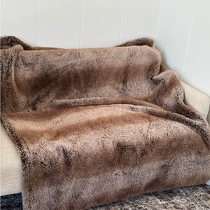 OUI Indigo Luxe Faux Fur Throw Blanket - NWOT